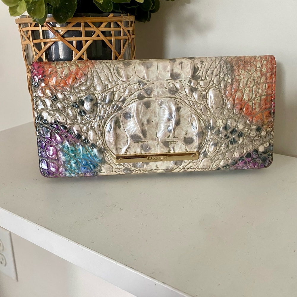 Brahmin Ady Cream Multi Color Crocodile Embossed Bi-fold Leather Wallet